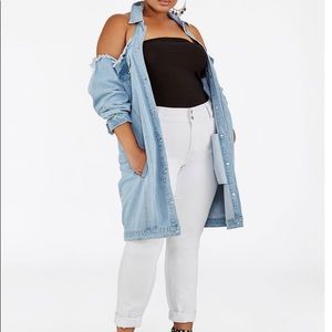 Ashley Stewart - FRAYED COLD SHOULDER DENIM JACKET
